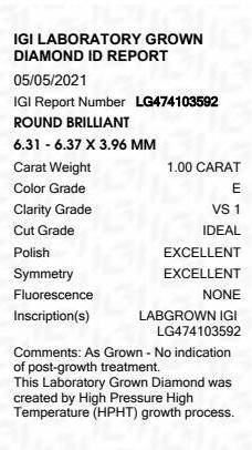 Lab grown diamond certification IGI grading report