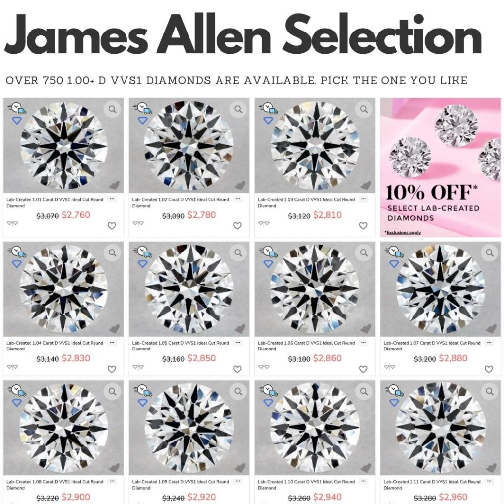 Zales lab grown diamonds vs James Allen selection