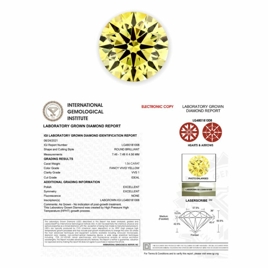 fancy color lab grown diamond igi certificate