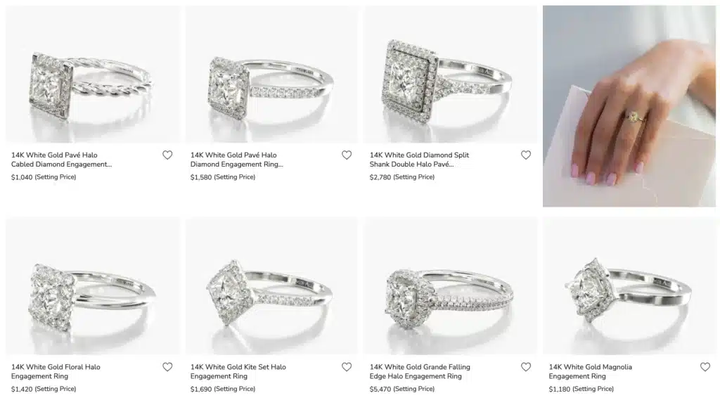 halo engagement ring collection with princess cut diamond