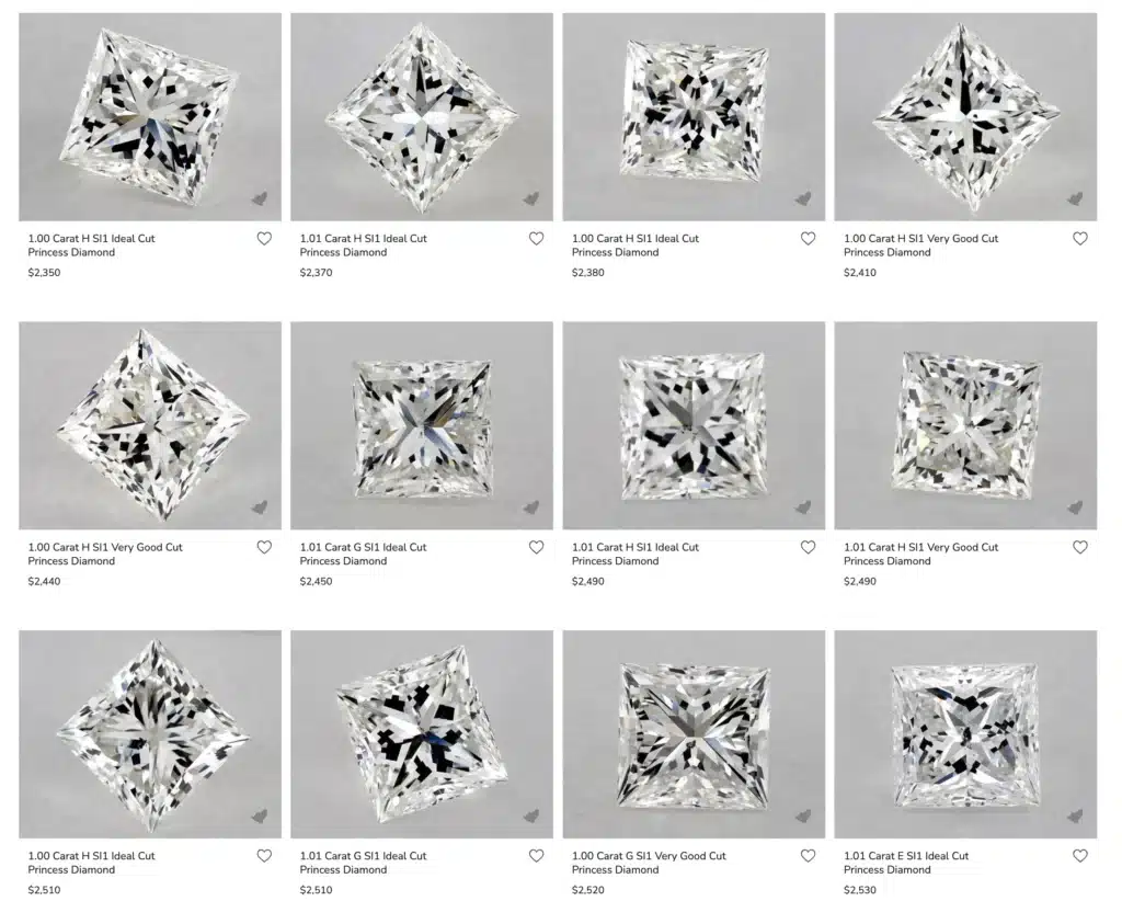 princess cut diamonds collection on james allen