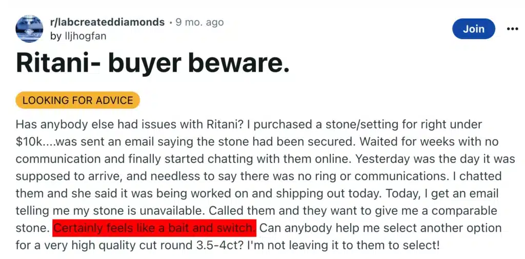 ritani bad review on reddit