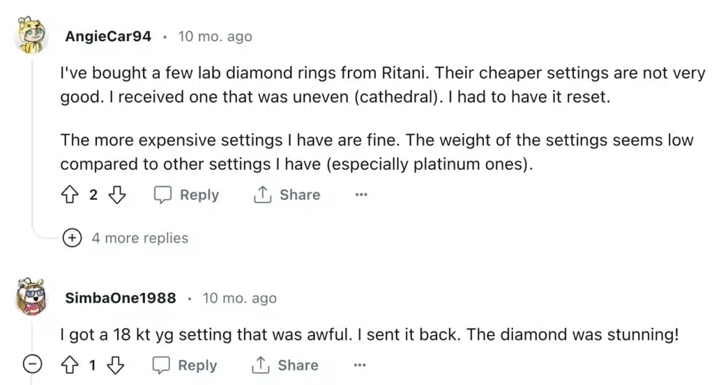 ritani setting review on reddit