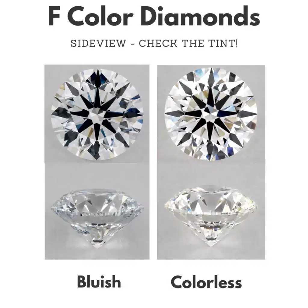 F color lab grown diamond with difference tints